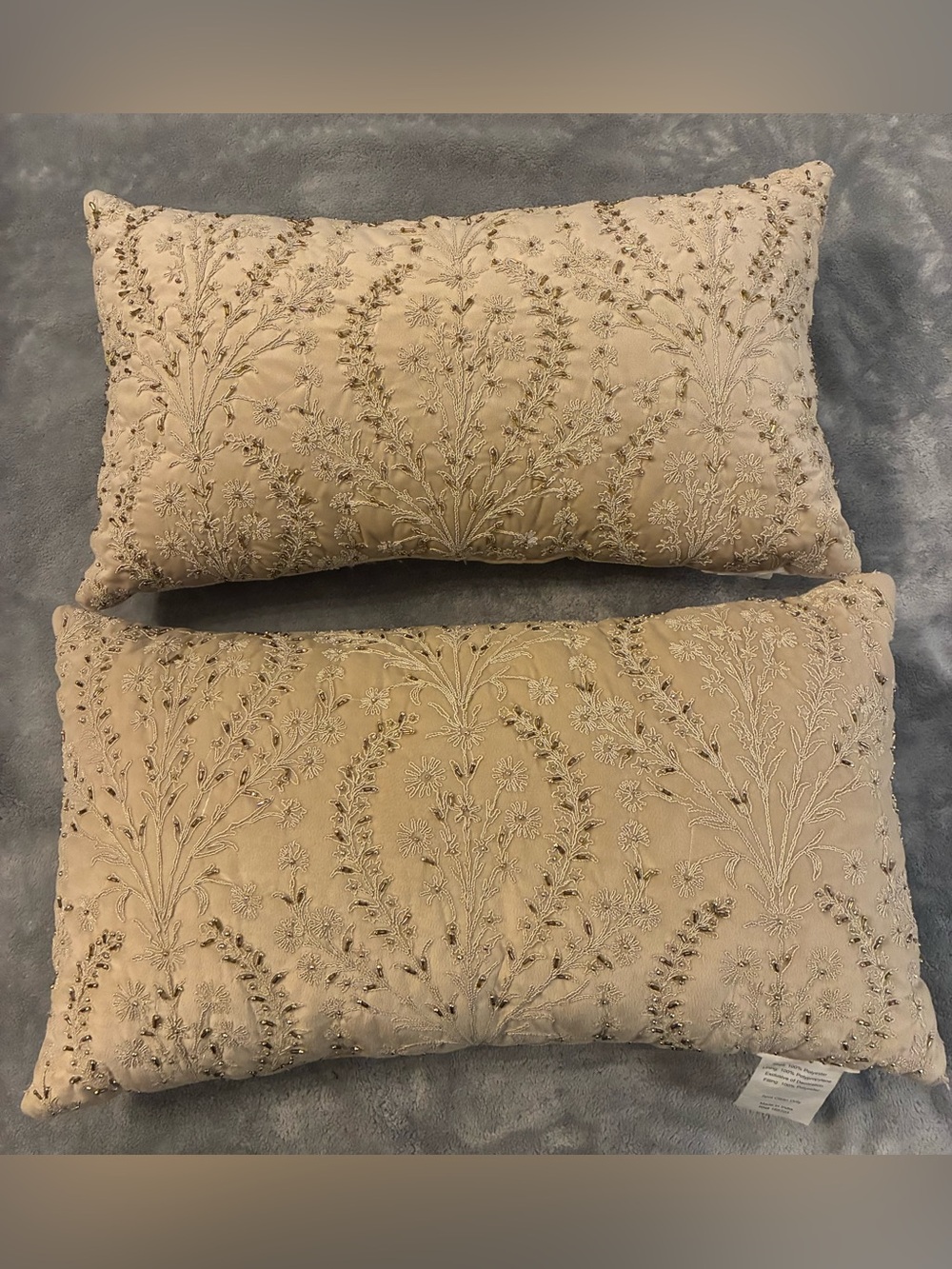 Embellished Decorative Throw Pillow Pair in Beige (2 Pillows)